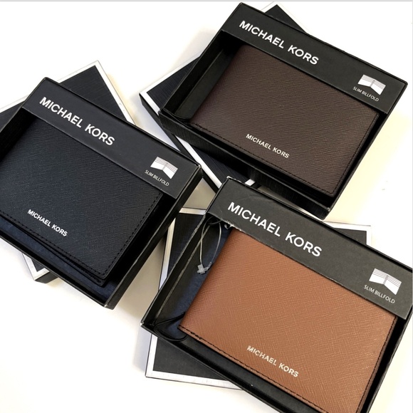 Michael Kors Slim Billfold Men's Wallet 3pc Gift Set Black Brown Tan Boxed NWT - Picture 1 of 16